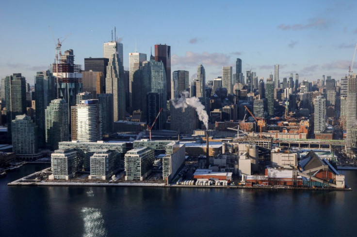 Downtown buildings along the waterfront are seen from a landing commuter plane in Toronto, Ontario, Canada December 6, 2019. 