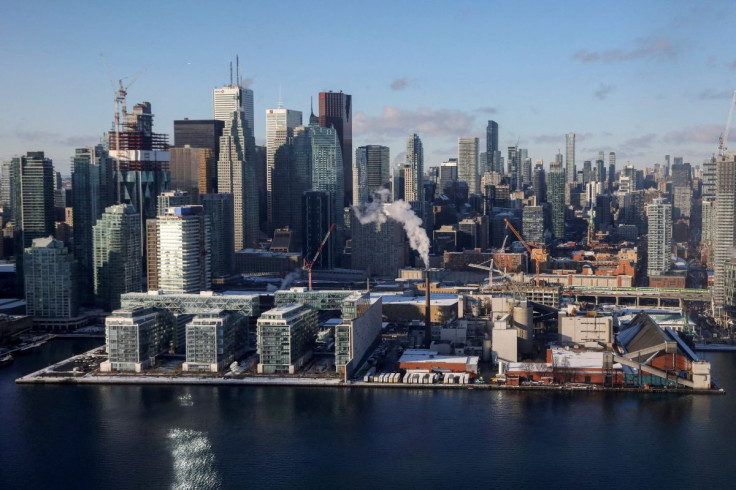 Downtown buildings along the waterfront are seen from a landing commuter plane in Toronto, Ontario, Canada December 6, 2019.