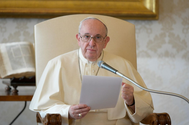 Pope Francis delivers his weekly general audience from the library in the Apostolic Palace at the Vatican, November 11, 2020. Vatican Media/Handout via REUTERS  