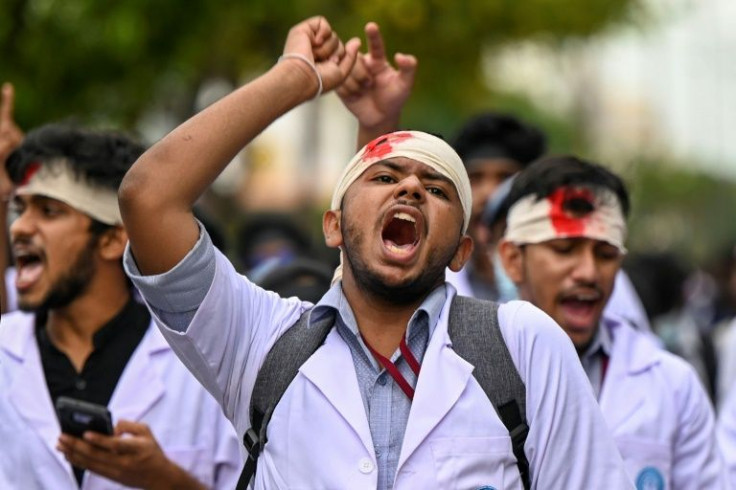 Students take part in an anti-government demonstration in Colombo, demanding the resignation of President Gotabaya Rajapaksa