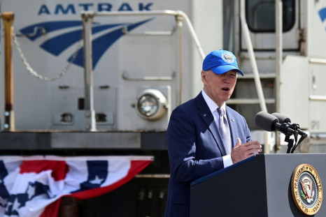 U.S. President Joe Biden delivers remarks at an event marking Amtrak's 50th Anniversary, at the 30th Street Station in Philadelphia, Pennsylvania, U.S., April 30, 2021. 