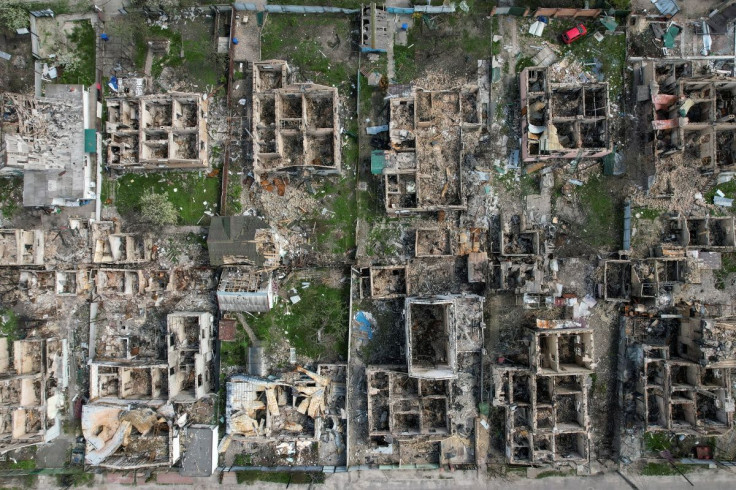 A view shows residential buildings destroyed during Russiaâs invasion of Ukraine in the town of Irpin, outside Kyiv, Ukraine April 29, 2022. Picture taken with a drone.