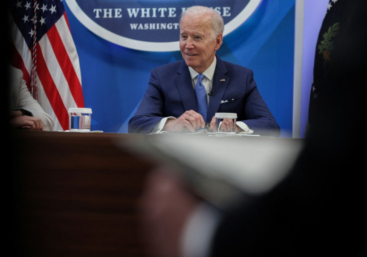FILE PHOTO - U.S. President Joe Biden meets with small business owners to discuss the small businesses boom in the South Court Auditorium at the White House Complex in Washington, U.S., April 28, 2022. 