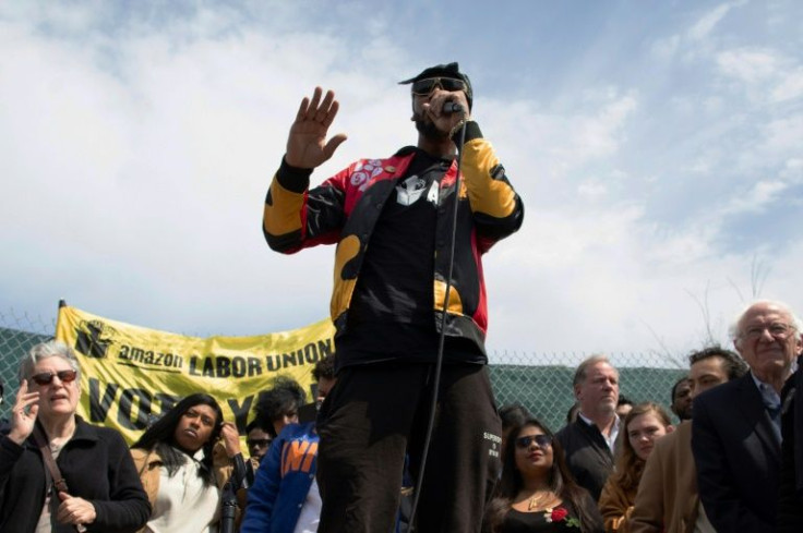 THe president of the Amazon Labor Union (ALU) Christian Smalls at a rally in New York in April 2022