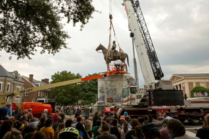 The statue of Confederate general Stonewall Jackson being removed in July 2020 by Devon Henry's team in Richmond, Virginia
