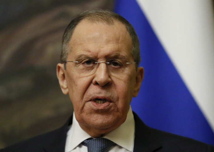 Russian Foreign Minister Sergei Lavrov attends a joint news conference with Eritrean Foreign Minister Osman Saleh (not pictured) following their talks in Moscow, Russia April 27, 2022. Yuri Kochetkov/Pool via 