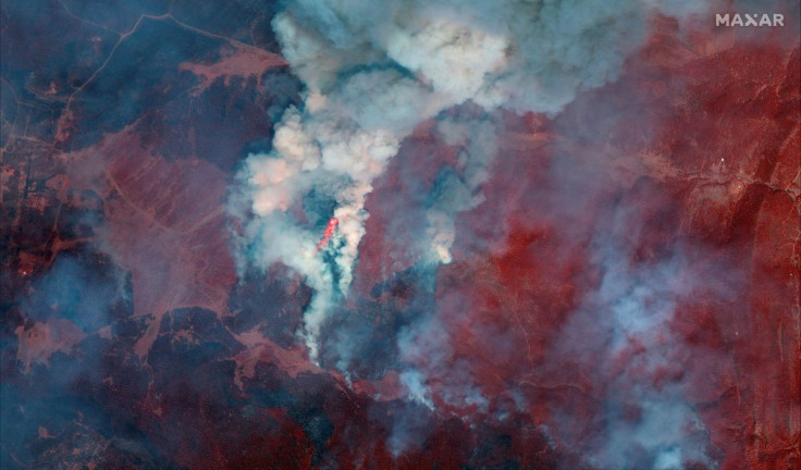 A satellite image shows a color infrared closer view of fire lines during Hermits Peak wildfire, east of Santa Fe, New Mexico, U.S., May 1, 2022. Satellite image 2022 Maxar Technologies/Handout via REUTERS