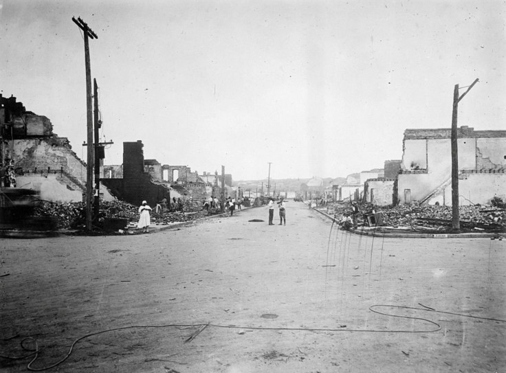 A view of the Greenwood neighborhood after a mob passed during the race massacre in Tulsa, Oklahoma, U.S., June 1, 1921. American National Red Cross/Library of Congress/Handout via REUTERS