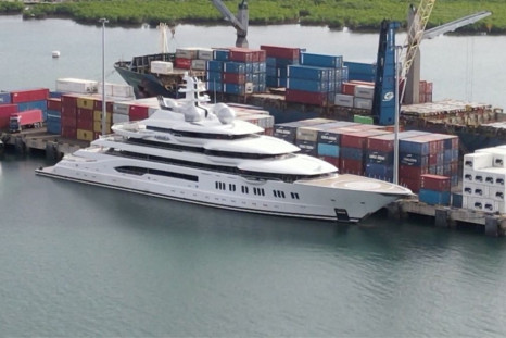 A screen grab from a drone video footage shows a Russian-owned superyacht 'Amadea' docked at Queens Wharf in Lautoka, Fiji May 3, 2022. Reuters TV via REUTERS