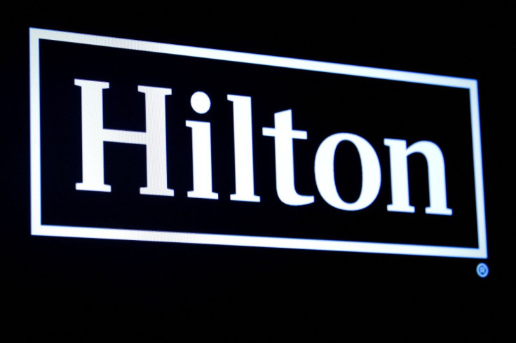 The Hilton logo is displayed on a screen on the floor of the New York Stock Exchange (NYSE) in New York, U.S., May 29, 2019.