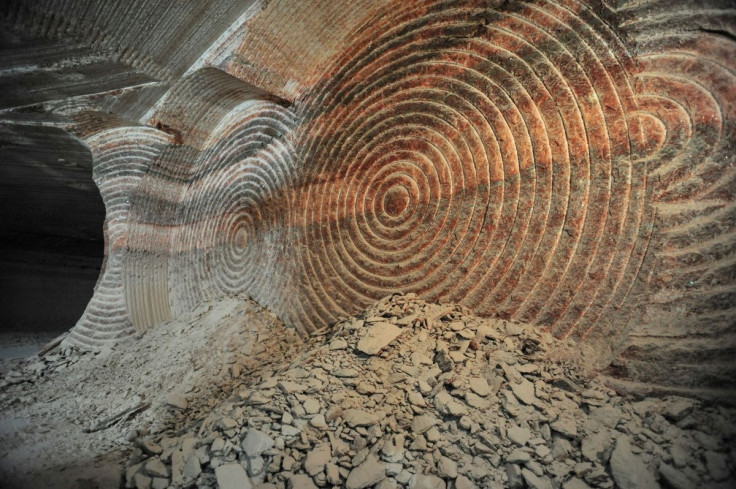 Marks of the cutting head are seen on the potash face at Nutrien's Cory potash mine near Saskatoon, Saskatchewan, Canada August 12, 2019.