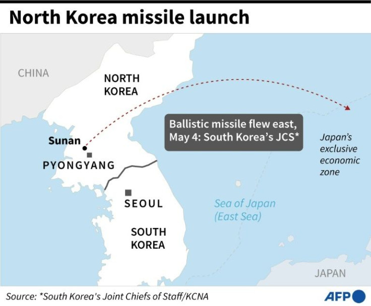 Map showing the North Korea missile launch on Wednesday, May 4.