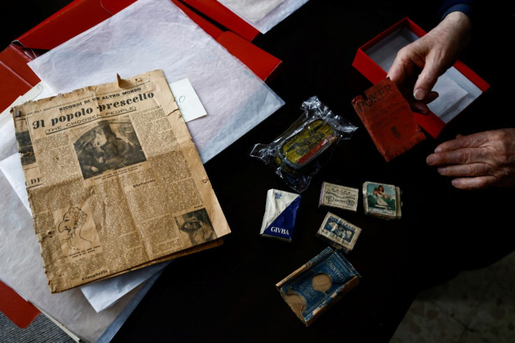 A general view of items that were discovered by father Ezio Marcelli, 90, in the attic of the San Gioacchino church, where 35 people hid over nine months during the Nazi-fascist occupation of Rome between 1943-1944 and left their testimony of isolation an