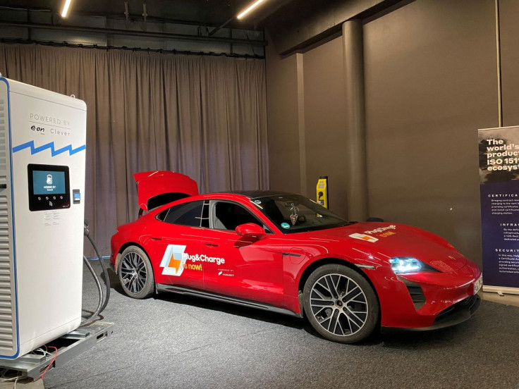 Porsche Taycan is displayed at a car show in Oslo, Norway, November 10, 2021.   