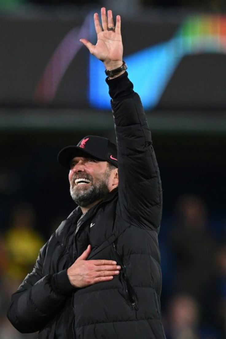 Liverpool manager Jurgen Klopp waves to supporters after his side beat Villarreal to reach the Champions League final