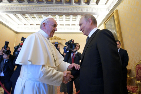 Russian President Vladimir Putin meets with Pope Francis at the Vatican July 4, 2019. Vatican Media/Â­Handout via REUTERS