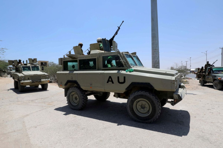 Burundian African Union peacekeepers in Somalia travel in armoured vehicle as they leave the Jaale Siad Military academy after being replaced by the Somali military in Mogadishu, Somalia. February 28, 2019.