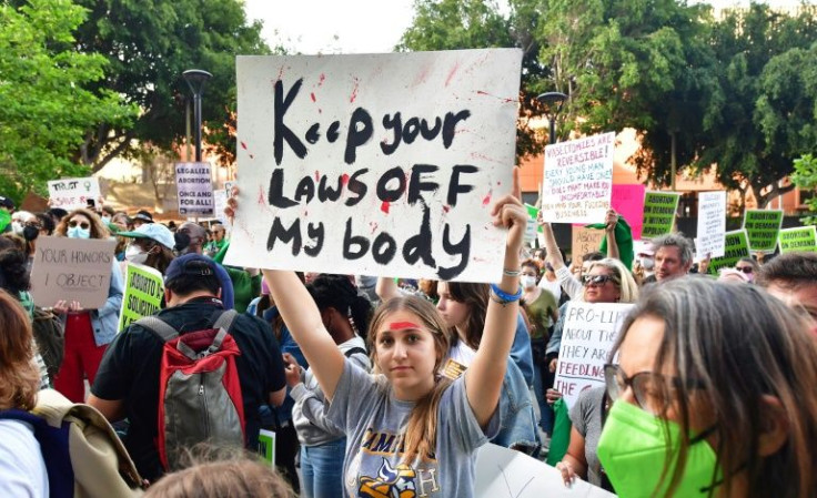 Abortion rights activists gather outside the US Courthouse in downtown Los Angeles on May 3, 2022