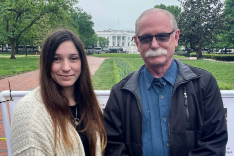 Released detainee Trevor Reed?s father Joey and his sister Taylor Reed pose for a photograph, while gathering with families of other detainees outside the White House in Washington, D.C. May 4, 2022. 