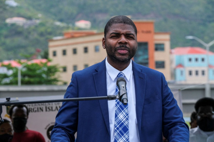 Acting Premier Natalio D. Wheatley gives a speech during the Queens Baton Relay as a proposal is considered to put the overseas territory of the British Virgin Islands under the rule of London, which came after the arrest of the island's premier in Miami