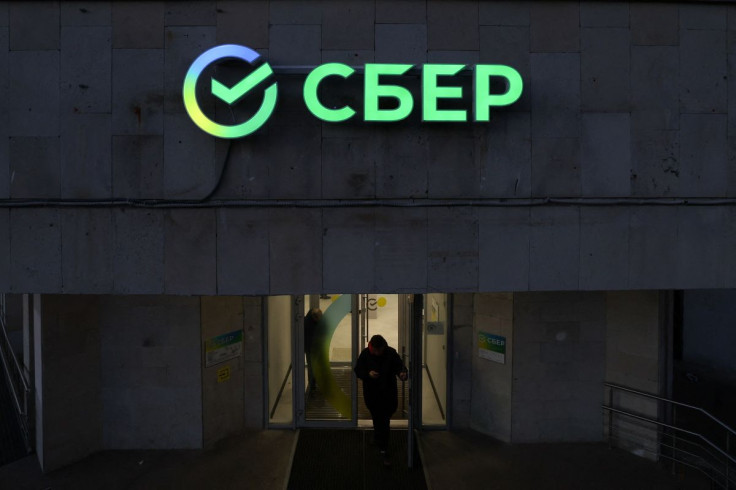 The logo is on display in an office of Sberbank in Saint Petersburg, Russia April 19, 2022.  REUTERS
