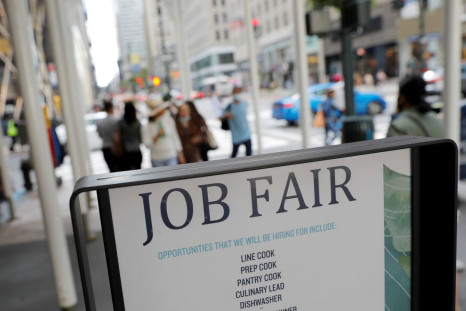 Signage for a job fair is seen on 5th Avenue after the release of the jobs report in Manhattan, New York City, U.S., September 3, 2021. 