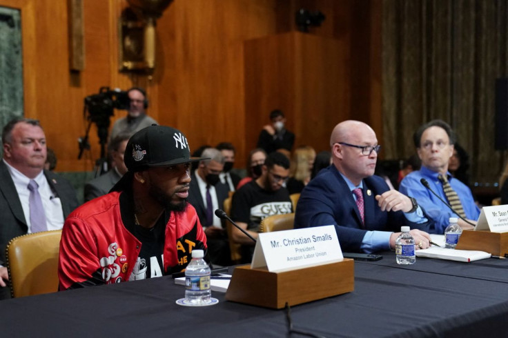Amazon Labor Union President Christian Smalls testifies before the Senate Budget Committee during a hearing on Amazon's labor practices on Capitol Hill in Washington, U.S., May 5, 2022. 