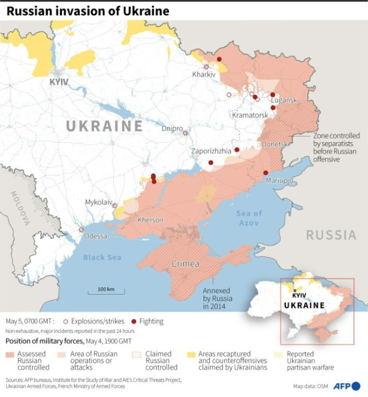 Graphic showing key developments in Ukraine as of May 5, 0700 GMT