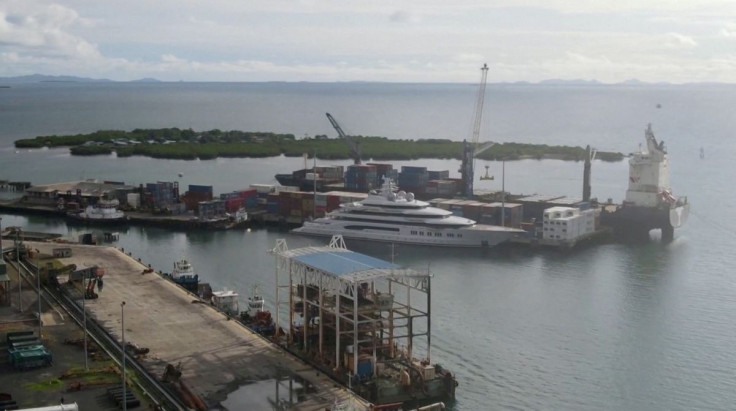 FILE PHOTO - A screen grab from a drone video footage shows a Russian-owned superyacht 'Amadea' docked at Queens Wharf in Lautoka, Fiji May 3, 2022. Reuters TV via REUTERS