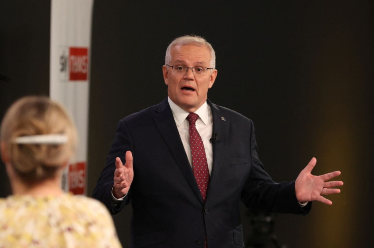 FILE PHOTO - Australian incumbent Prime Minister Scott Morrison speaks during the first leaders' debate of the 2022 federal election, at the Gabba sports stadium, in Brisbane, April 20, 2022. AAP/ Jason Edwards via REUTERS
