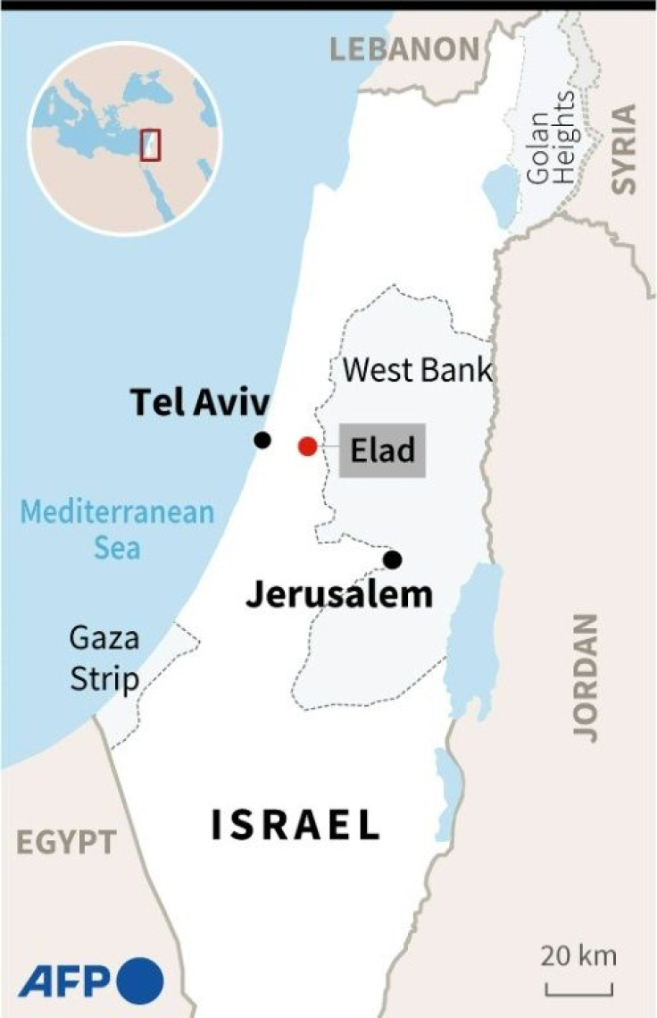 Map of Israel, locating the city of Elad, where at least three people were killed in an attack on Thursday.