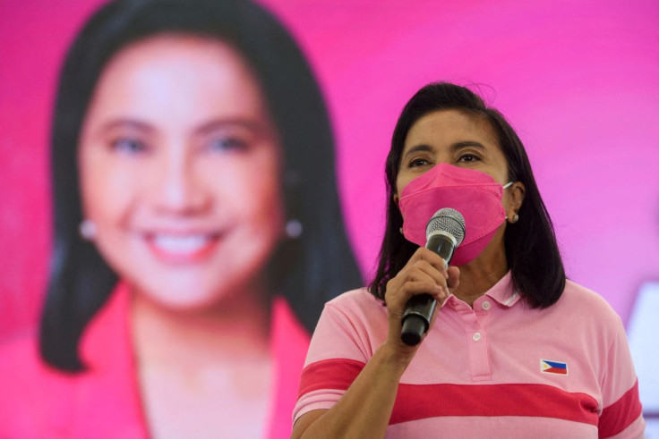 Philippine Vice President Leni Robredo, presidential candidate for the 2022 Philippine elections, speaks during a campaign rally in Quezon City, Metro Manila, Philippines, February 13, 2022.