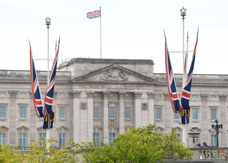 Additional ceremonial flags and poles are seen around Buckingham Palace ahead of planned celebrations for Queen Elizabeth's Platinum Jubilee, in London, Britain, May 6, 2022.