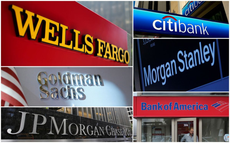 A combination file photo shows Wells Fargo, Citigbank, Morgan Stanley, JPMorgan Chase, Bank of America, JPMorgan, and Goldman Sachs from Reuters archive. 