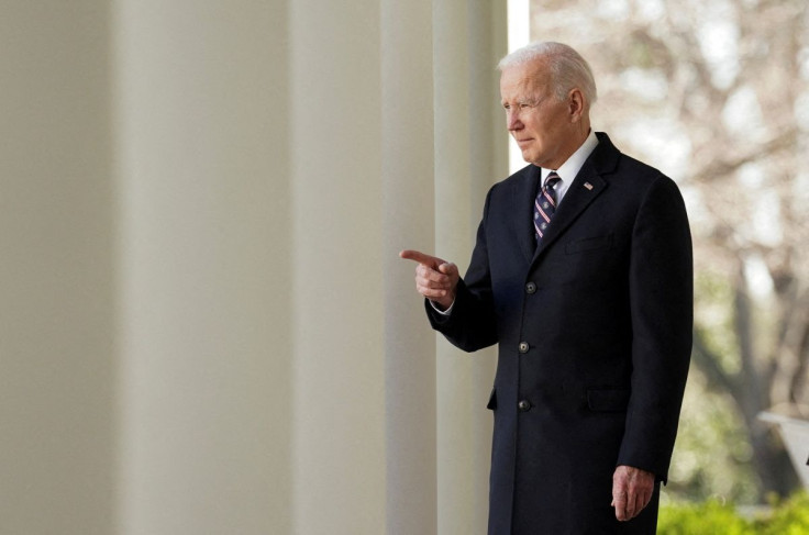 U.S. President Joe Biden enters the Rose Garden during a ceremony at the White House in Washington, U.S., March 29, 2022.
