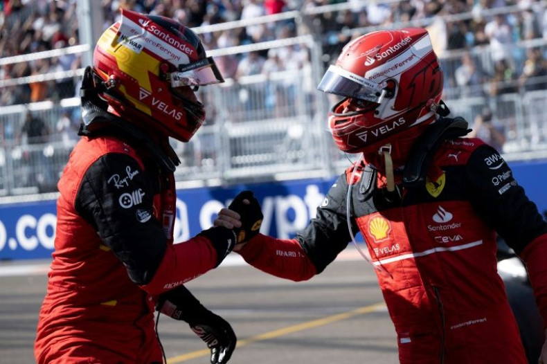 Top two: Carlos Sainz, left, and  Ferrari team-mate Charles Leclerc congratulate each other after qualifying in Miami