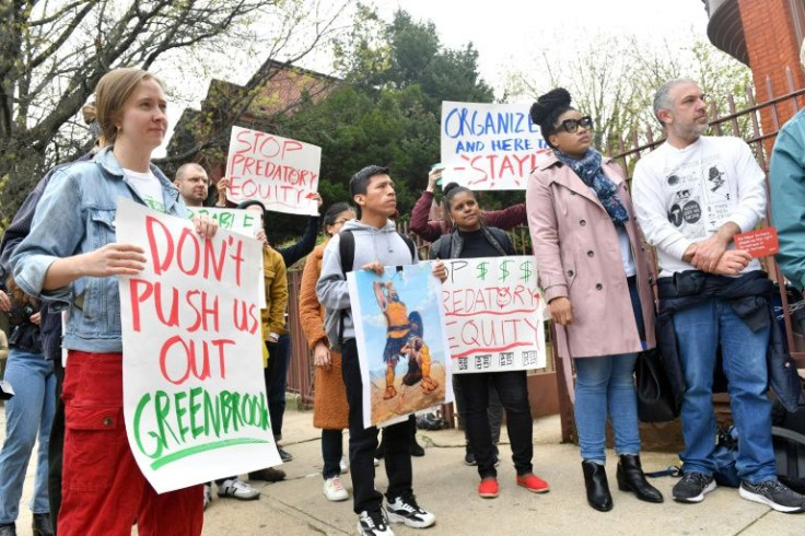 People protest rent increases and aggressive evictions in April 2022 in Brooklyn