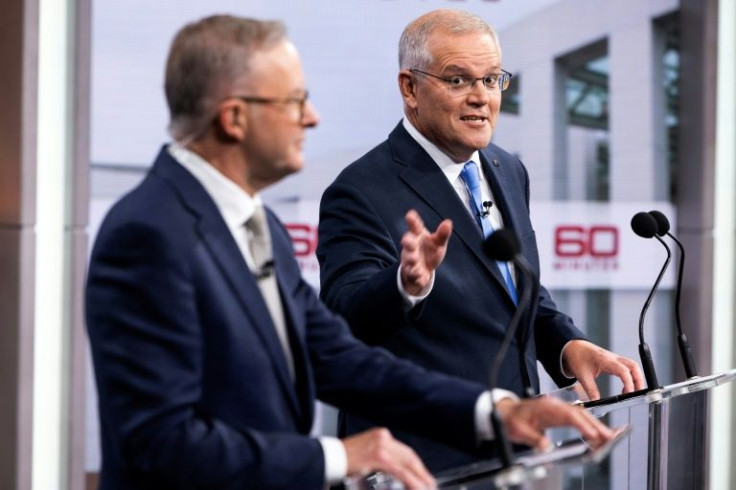Scott Morrison (right) debated with Labor Party leader Anthony Albanese (left) ahead of this month's elections