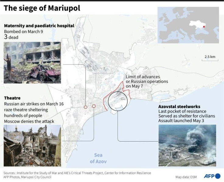 Map and photos charting Russian siege of Mariupol since start of March