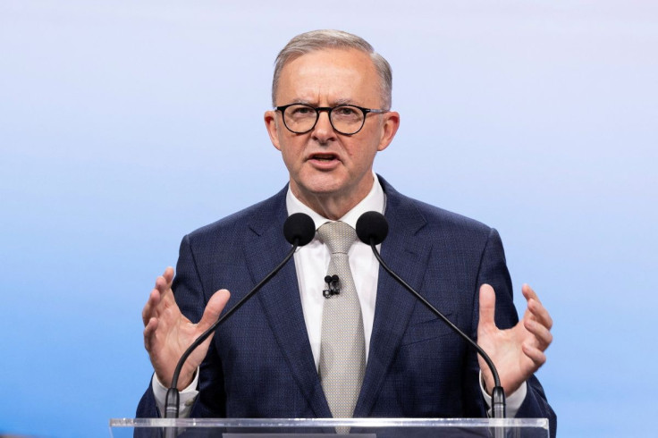 Australian Opposition Leader Anthony Albanese during the second leaders' debate of the 2022 federal election campaign at the Nine studio in Sydney, Australia May 8, 2022. Alex Ellinghausen/Pool via REUTERS