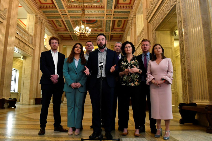 Leader of SDLP (Social Democratic and Labour Party) party Colum Eastwood speaks to media at Stormont parliament buildings ahead of a meeting with the Secretary of State for Northern Ireland in order to form a power-sharing government, in Belfast Northern