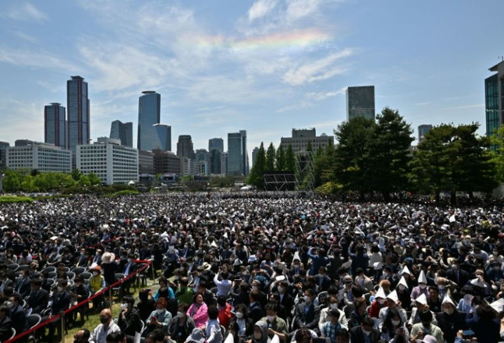 Around 40,000 people attended the massive inauguration ceremony, which local reports said was the country's most expensive such event by far, at 3.3 billion won ($2.6 million)