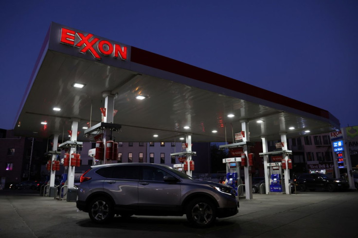 Cars are seen at an Exxon gas station in Brooklyn, New York City, U.S., November 23, 2021.