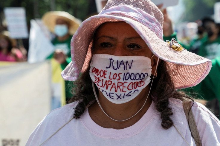 A relative of a disappeared person takes part in a protest demanding truth and justice for victims on Mother's Day, in Mexico City, Mexico May 10, 2022.