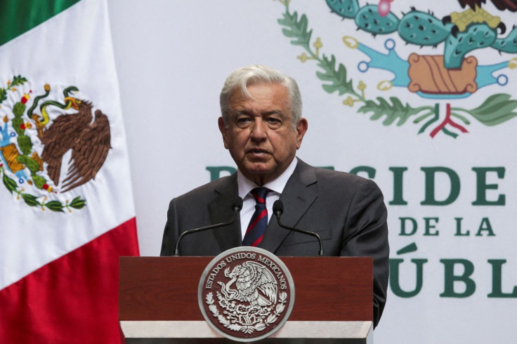 Mexico's President Andres Manuel Lopez Obrador delivers his quarterly report on his government's programs, at the National Palace in Mexico City, Mexico April 12, 2022.
