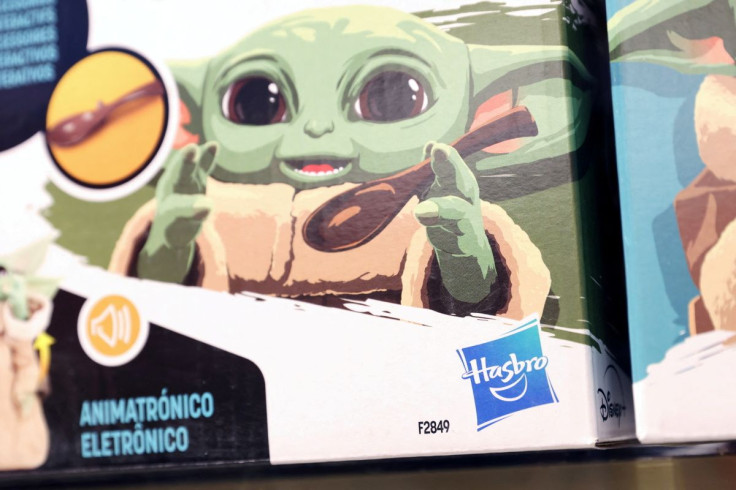 The Hasbro, Inc. logo is seen on the Star Wars Galactic Snackin Grogu toy in the FAO Schwarz toy store in Manhattan, New York City, U.S., November 24, 2021.