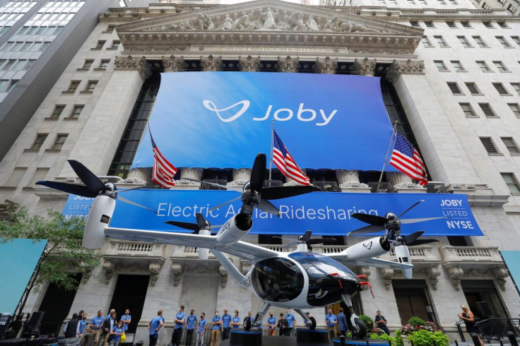The Joby Aviation Air Taxi is seen outside the New York Stock Exchange (NYSE) in Manhattan, New York City, U.S., August 11, 2021. 