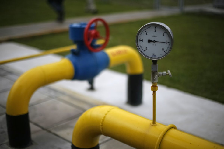 A pressure gauge, pipe and valves are pictured at a boosting compressor station (BCS) on the East Poltava gas field near the village of Kovalivka, in Poltava region, Ukraine, June 27, 2014.   
