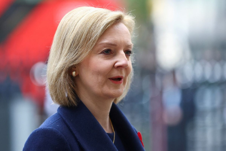 British Foreign Secretary Liz Truss arrives for an Anzac Day Service of Commemoration and Thanksgiving at Westminster Abbey in London, Britain, April 25, 2022. 