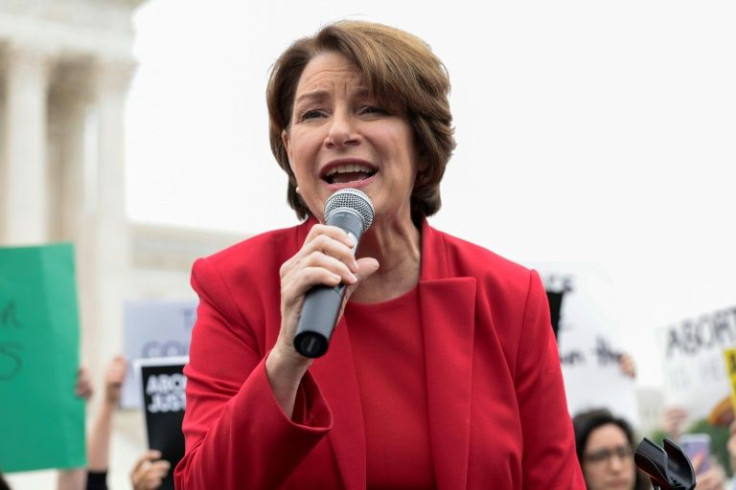 Senator Amy Klobuchar, pictured at a rally in favor of abortion rights outside the Supreme Court on May 03, 2022, is urging voters to protect abortion access through the ballot box